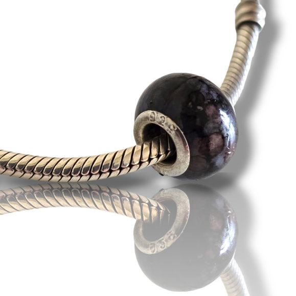 Pandora-like Black Abstract Murano Glass Charm 925 Sterling Silver Core - Picture 8 of 16